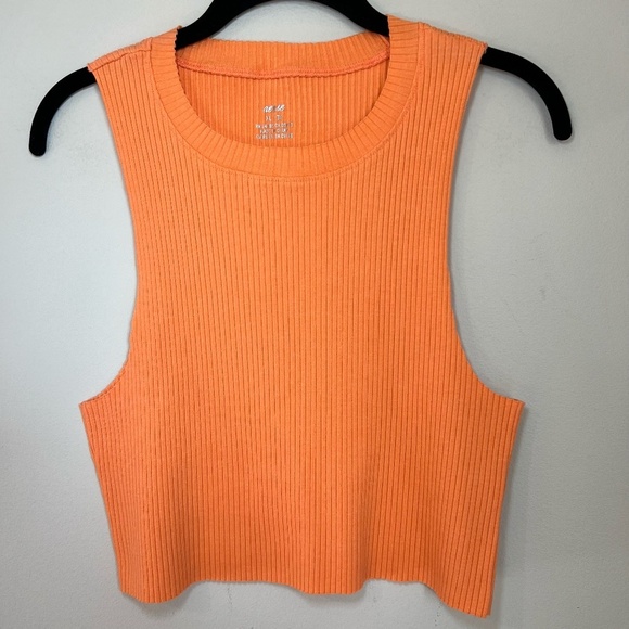 Aerie Women's Ribbed Raw Edge Cropped Tank Top Orange Crew Sleeveless Shirt   XL - Picture 1 of 7